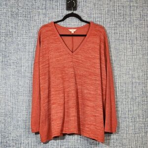 Terra & Sky Women's V-Neck Sweater in Coral